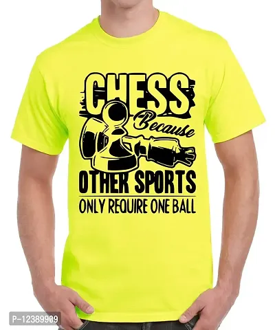 Caseria Men's Round Neck Cotton Half Sleeved T-Shirt with Printed Graphics - Chess (Lemon Yellow, XL)-thumb0