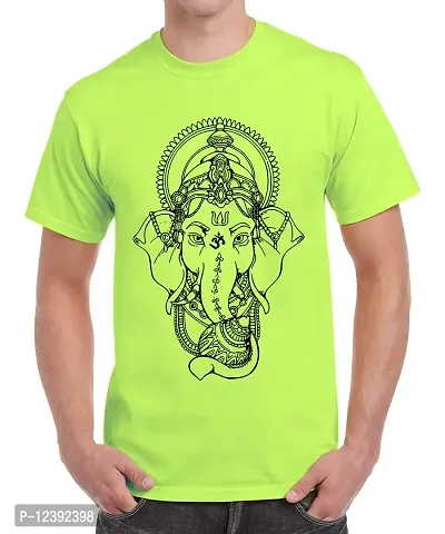 Caseria Men's Round Neck Cotton Half Sleeved T-Shirt with Printed Graphics - Shri Ganesh (Liril Green, SM)