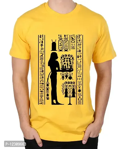 Caseria Men's Round Neck Cotton Half Sleeved T-Shirt with Printed Graphics - Egypt Histrography (Yellow, L)