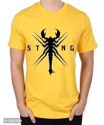 Caseria Men's Round Neck Cotton Half Sleeved T-Shirt with Printed Graphics - Sting Scorpio (Yellow, MD)