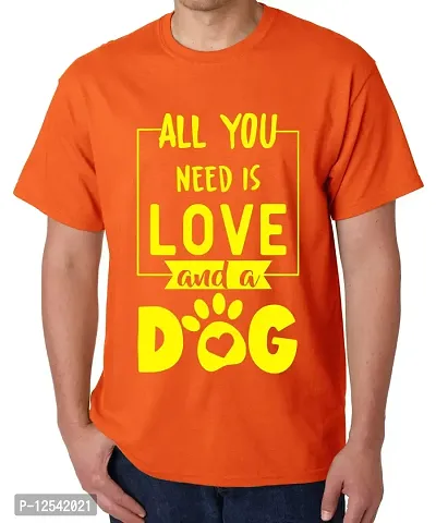 Caseria Men's Round Neck Cotton Half Sleeved T-Shirt with Printed Graphics - All You Need Dog (Orange, MD)