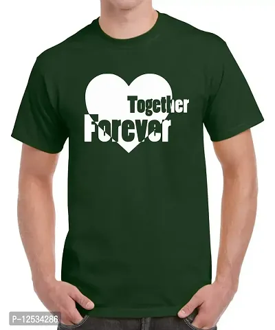 Caseria Men's Round Neck Cotton Half Sleeved T-Shirt with Printed Graphics - Together Forever (Bottel Green, MD)