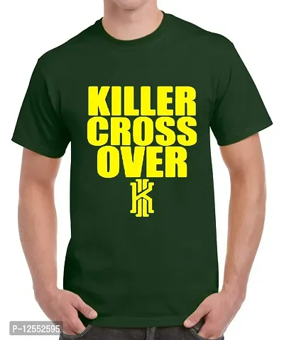 Caseria Men's Round Neck Cotton Half Sleeved T-Shirt with Printed Graphics - Killer Cross Over (Bottel Green, MD)