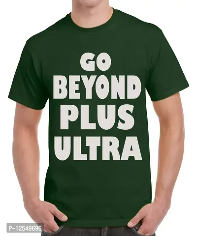 Caseria Men's Round Neck Cotton Half Sleeved T-Shirt with Printed Graphics - Go Beyond Plus (Bottel Green, XL)