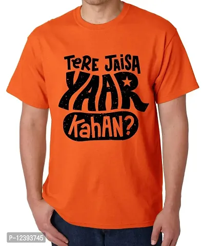 Caseria Men's Round Neck Cotton Half Sleeved T-Shirt with Printed Graphics - Tere Jaisa Yaar Kahan (Orange, L)-thumb0