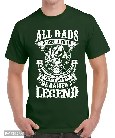 Caseria Men's Round Neck Cotton Half Sleeved T-Shirt with Printed Graphics - He Raised A Legend (Bottel Green, SM)