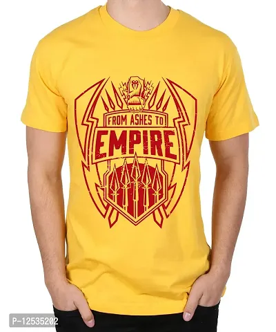 Caseria Men's Round Neck Cotton Half Sleeved T-Shirt with Printed Graphics - Ashes to Empire (Yellow, SM)-thumb0