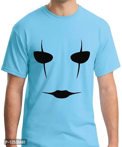 Caseria Men's Round Neck Cotton Half Sleeved T-Shirt with Printed Graphics - Devil Face (Sky Blue, SM)