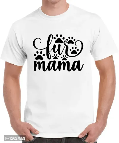 Caseria Men's Round Neck Cotton Half Sleeved T-Shirt with Printed Graphics - Feet Mama Fur (White, XL)-thumb0