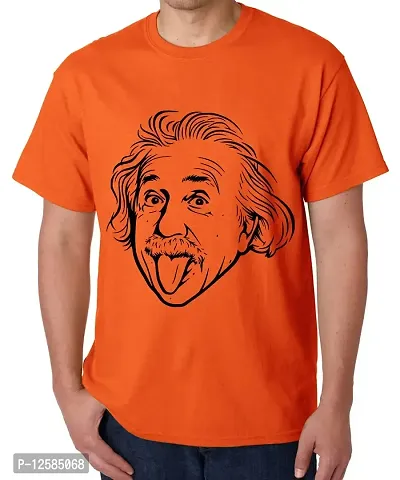 Caseria Men's Round Neck Cotton Half Sleeved T-Shirt with Printed Graphics - LOL Einstein (Orange, XL)