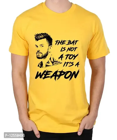 Caseria Men's Round Neck Cotton Half Sleeved T-Shirt with Printed Graphics - It's A Weapon (Yellow, MD)-thumb0