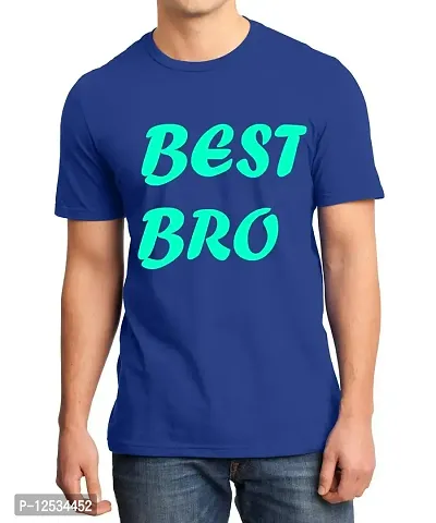 Caseria Men's Round Neck Cotton Half Sleeved T-Shirt with Printed Graphics - Best Bro (Royal Blue, MD)-thumb0