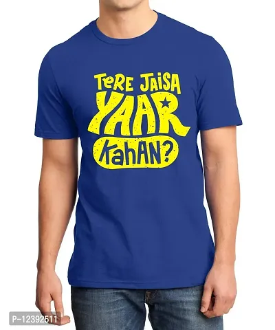 Caseria Men's Round Neck Cotton Half Sleeved T-Shirt with Printed Graphics - Tere Jaisa Yaar Kahan (Royal Blue, XXL)-thumb0