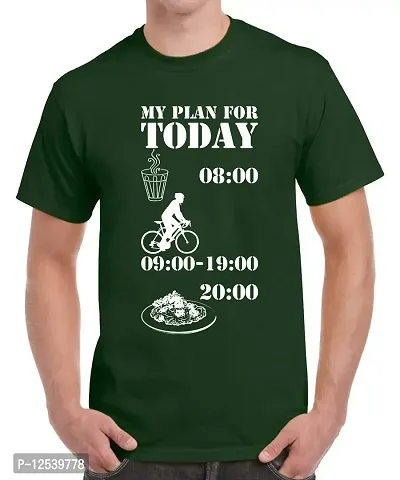 Caseria Men's Round Neck Cotton Half Sleeved T-Shirt with Printed Graphics - My Plan for Today (Bottel Green, XL)