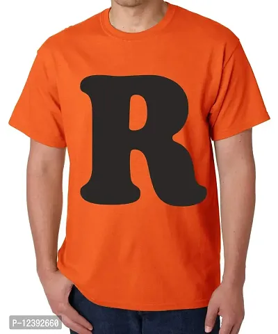 Caseria Men's Round Neck Cotton Half Sleeved T-Shirt with Printed Graphics - R Letter (Orange, MD)