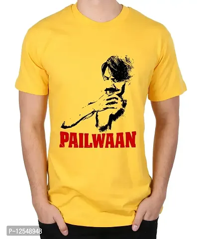 Caseria Men's Round Neck Cotton Half Sleeved T-Shirt with Printed Graphics - Pailwaan (Yellow, L)