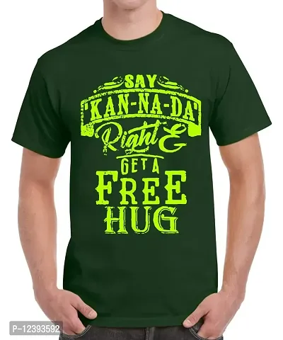 Caseria Men's Round Neck Cotton Half Sleeved T-Shirt with Printed Graphics - Say Kannada (Bottel Green, MD)