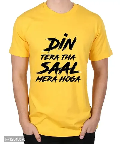 Caseria Men's Round Neck Cotton Half Sleeved T-Shirt with Printed Graphics - Din Saal Mera Hoga (Yellow, MD)-thumb0