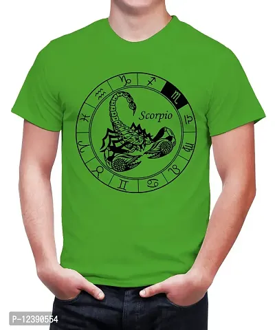 Caseria Men's Round Neck Cotton Half Sleeved T-Shirt with Printed Graphics - Scorpio (Parrot Green, L)