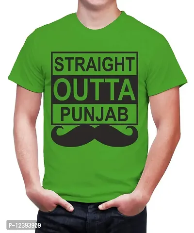 Caseria Men's Round Neck Cotton Half Sleeved T-Shirt with Printed Graphics - Straight Outta Punjab (Parrot Green, MD)