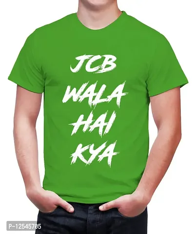 Caseria Men's Round Neck Cotton Half Sleeved T-Shirt with Printed Graphics - JCB Wala Hai (Parrot Green, L)