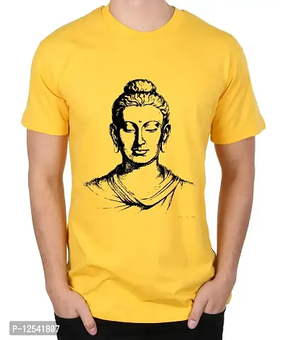 Caseria Men's Round Neck Cotton Half Sleeved T-Shirt with Printed Graphics - Gautam Buddh (Yellow, XXL)-thumb0