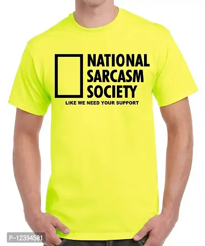 Caseria Men's Round Neck Cotton Half Sleeved T-Shirt with Printed Graphics - National Sarcasm Society (Lemon Yellow, XXL)