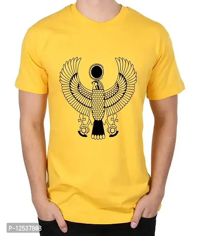 Caseria Men's Round Neck Cotton Half Sleeved T-Shirt with Printed Graphics - Egyptian Scarab Decal? (Yellow, MD)-thumb0