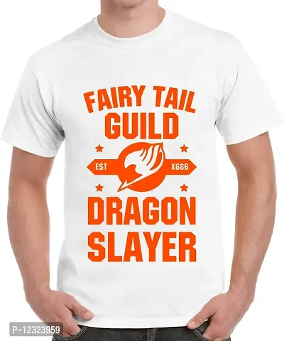 Caseria Men's Round Neck Cotton Half Sleeved T-Shirt with Printed Graphics - Fairy Tail Guild (White, XL)