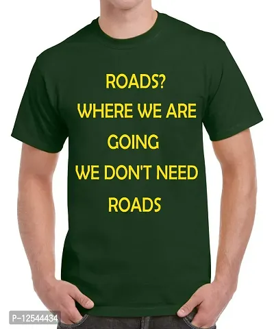 Caseria Men's Round Neck Cotton Half Sleeved T-Shirt with Printed Graphics - Roads Where WE are (Bottel Green, XXL)-thumb0