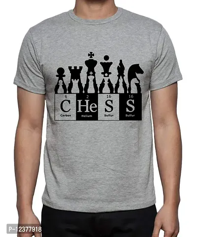 Caseria Men's Round Neck Cotton Half Sleeved T-Shirt with Printed Graphics - Chess Formula (Grey, L)-thumb0