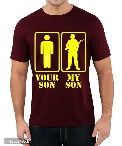 Caseria Men's Round Neck Cotton Half Sleeved T-Shirt with Printed Graphics - Your Son My Son (Maroon, L)-thumb0