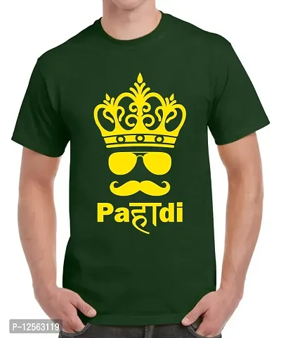 Caseria Men's Round Neck Cotton Half Sleeved T-Shirt with Printed Graphics - King Pahadi (Bottel Green, SM)-thumb0