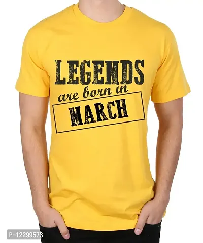 Caseria Men's Round Neck Cotton Half Sleeved T-Shirt with Printed Graphics - Legends are Born in March Pattern (Yellow, XXL)-thumb0