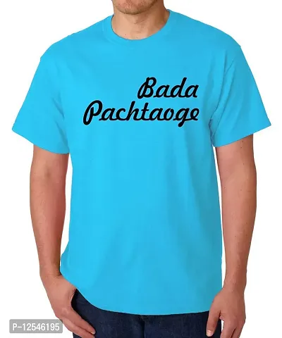 Caseria Men's Round Neck Cotton Half Sleeved T-Shirt with Printed Graphics - Bada Pachtaoge (Sky Blue, XXL)