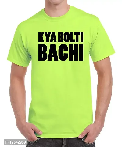 Caseria Men's Round Neck Cotton Half Sleeved T-Shirt with Printed Graphics - Kya Bolti Bachi (Liril Green, MD)-thumb0