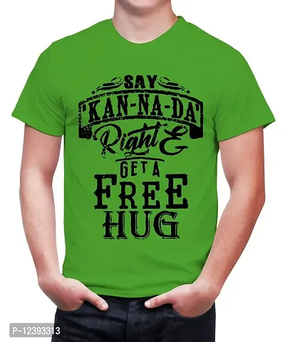 Caseria Men's Round Neck Cotton Half Sleeved T-Shirt with Printed Graphics - Say Kannada (Parrot Green, MD)-thumb0