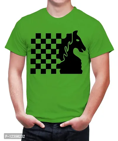 Caseria Men's Round Neck Cotton Half Sleeved T-Shirt with Printed Graphics - Knight Chess (Parrot Green, MD)