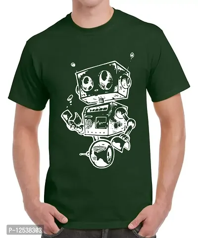 Caseria Men's Round Neck Cotton Half Sleeved T-Shirt with Printed Graphics - Robot Kid (Liril Green, SM)