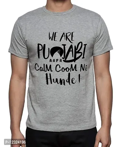 Caseria Men's Round Neck Cotton Half Sleeved T-Shirt with Printed Graphics - We are Punjabi (Grey, MD)