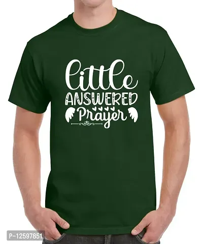 Caseria Men's Round Neck Cotton Half Sleeved T-Shirt with Printed Graphics - Little Answer Prayer (Bottel Green, XL)