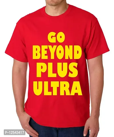 Caseria Men's Round Neck Cotton Half Sleeved T-Shirt with Printed Graphics - Go Beyond Plus (Red, L)-thumb0