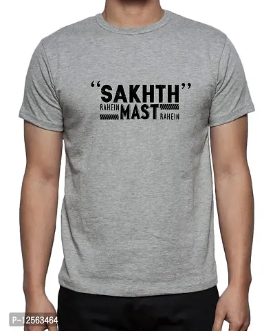 Caseria Men's Round Neck Cotton Half Sleeved T-Shirt with Printed Graphics - Sakhth Mast (Grey, MD)