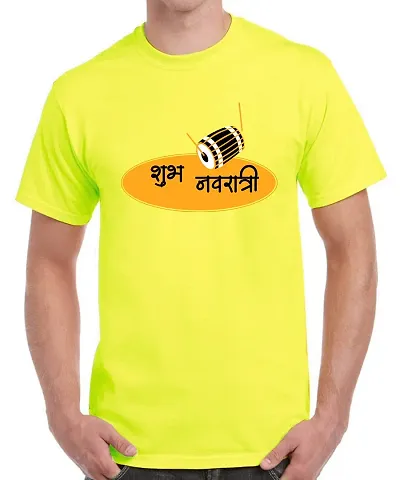 Caseria Men's Round Neck Half Sleeved T-Shirt with Graphics - shubh Navratri (Lemon Yellow, MD)