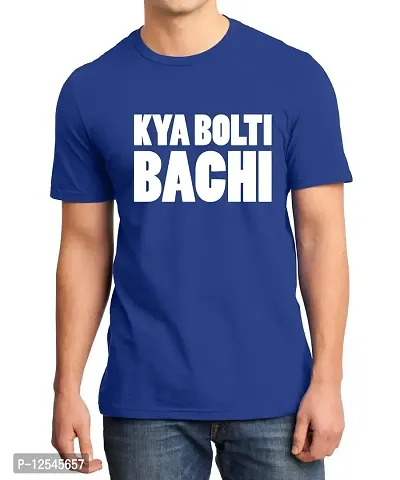 Caseria Men's Round Neck Cotton Half Sleeved T-Shirt with Printed Graphics - Kya Bolti Bachi (Royal Blue, XXL)-thumb0