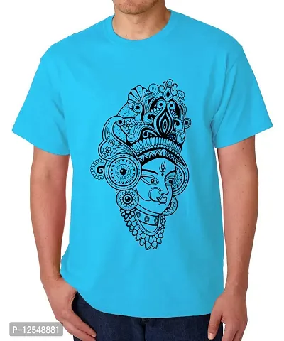 Caseria Men's Round Neck Cotton Half Sleeved T-Shirt with Printed Graphics - Maa Devi (Sky Blue, MD)-thumb0