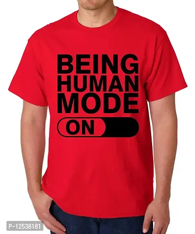 Caseria Men's Round Neck Cotton Half Sleeved T-Shirt with Printed Graphics - Being Human Mode On (Red, L)-thumb0