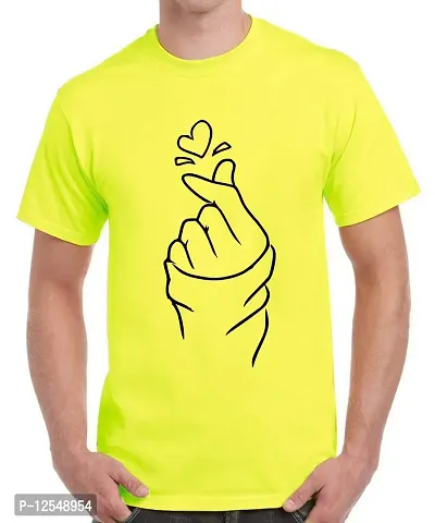 Caseria Men's Round Neck Cotton Half Sleeved T-Shirt with Printed Graphics - Love Heart (Lemon Yellow, MD)-thumb0