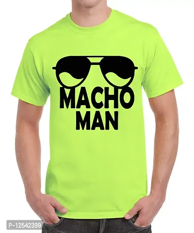 Caseria Men's Round Neck Cotton Half Sleeved T-Shirt with Printed Graphics - Macho Man (Liril Green, MD)