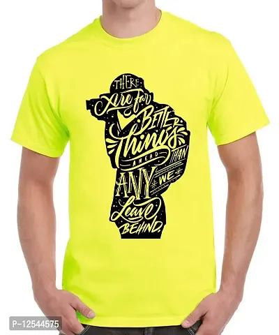 Caseria Men's Round Neck Cotton Half Sleeved T-Shirt with Printed Graphics - There are for Better (Lemon Yellow, XL)